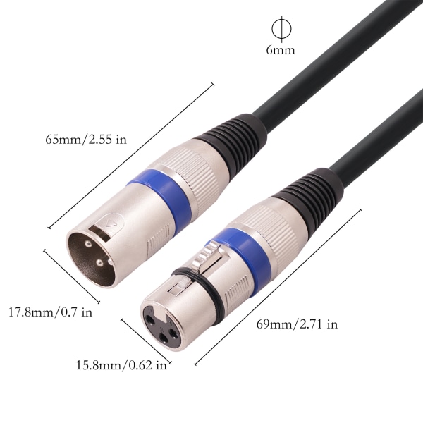 1 pak XLR til XLR mikrofonkabel, XLR-kabel, mikrofonkabel, XLR-kabel (1,8 meter)