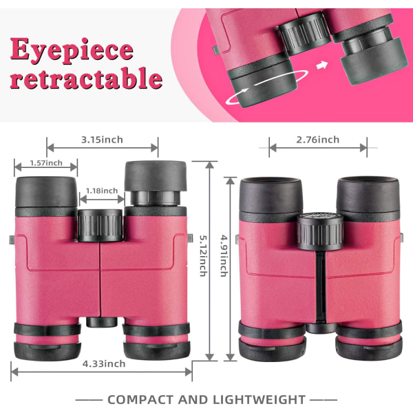 Vanntett støtsikker fargekikkert 8X30 plastteleskop (rosa)