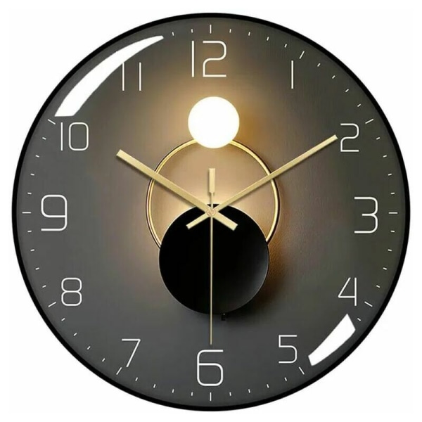 Tyst väggklocka, 30 cm diameter väggpendel, rund digital kvarts väggklocka, lämplig för vardagsrum, arbetsrum, sovrum, kök (svart)