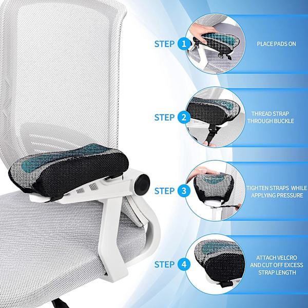 Kontorsstolsarmstödsöverdrag - Skumarmstöd med ergonomisk form - Minnesformkudde för armstöd på kontorsstolar, spelstol - Set om 2