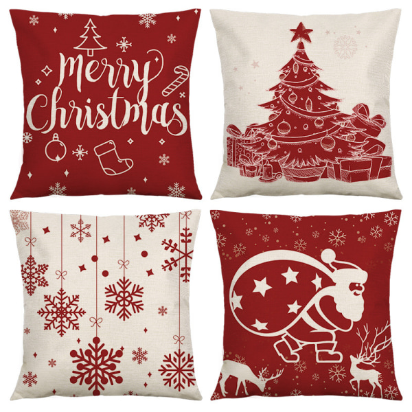 4 pieces red Christmas throw pillow cases linen living room bedroom cushion pillows