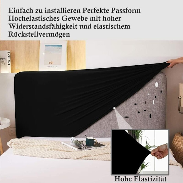 Udtrækkeligt støvtæt hovedgærdebetræk til 170-190 cm sort-invenir seng