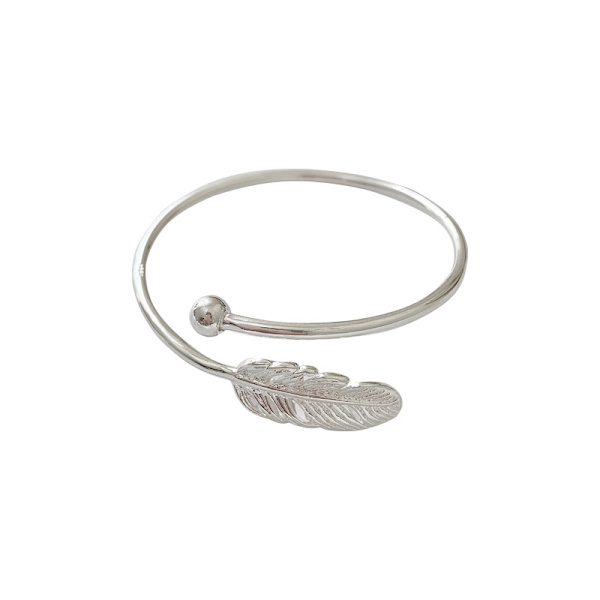 Dam Armband 925 Sterling Silver Justerbar Öppning Blad Fjäder Armband