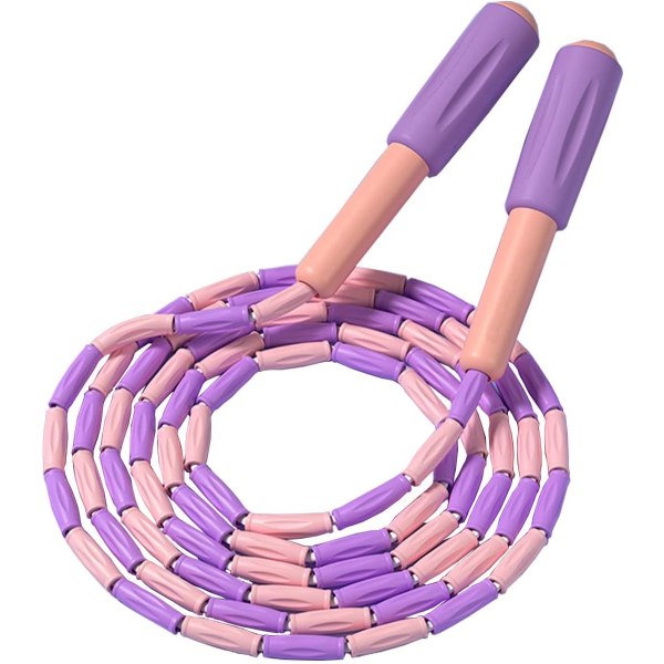 Blød perlekæde hoppetov, Tangle-Free justerbar segmenteret fitness hoppetov til mænd, kvinder, børn og studerende (Purple8.2 Pie