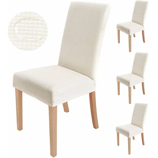 4-rums stolsöverdrag, stretchiga matstolsöverdrag modernt stolskydd tvättbart för dekoration fester banketter hotell hotell (beige)