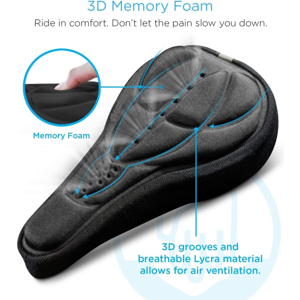 Cykelsadelskydd med vadderad geldyna – Ergonomisk och flexibel – För motionscyklar, träningscyklar, racercyklar och stadscyklar