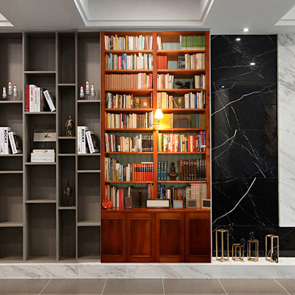 Bibliotek Simulering 95x215cm 3D Dørklistremer Vinkjeller Fotomural Trompe l'oeil Veggklistremer PVC Vanntett Tapet for Soverom Bad Kjøkken