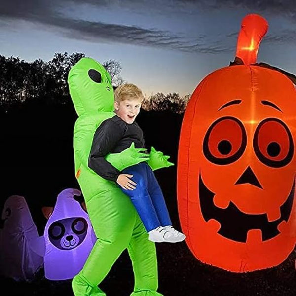 Uppblåsbar dräkt rolig uppblåsbar grön utklädnad för cosplay, halloweenfest karnevaldräkter