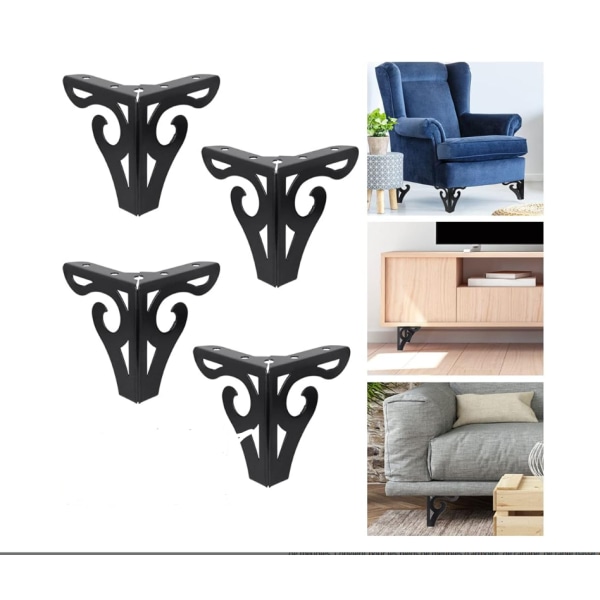 Sæt med 4 sorte metalbordben (10 cm høje) til moderne møbler, sofa ben udskiftning, trekantede bordben med skruer til DIY-projekter, sofaer, ta