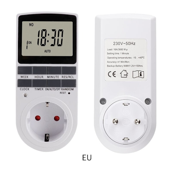 (2-pakning) Digital programmerbar stikkontakt med nedtelling Daglig/Ukentlig Programmer Elektrisk med LCD-skjerm og tilfeldig tyverisikringsmodus