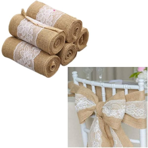 5 stk Burlap blonder stolbånd Burlap stoltrekk sløyfer Rustikk lin blonder stolbånd