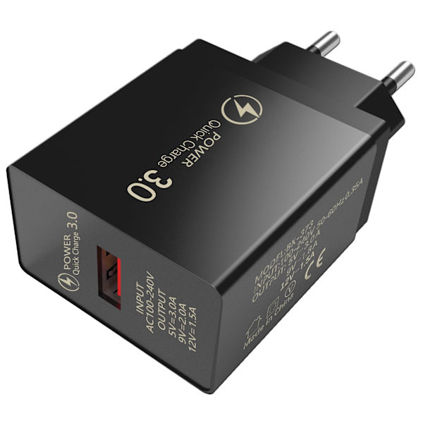 3A QC3.0 Enports USB Mobiltelefon Snabbladdare - EU Svart