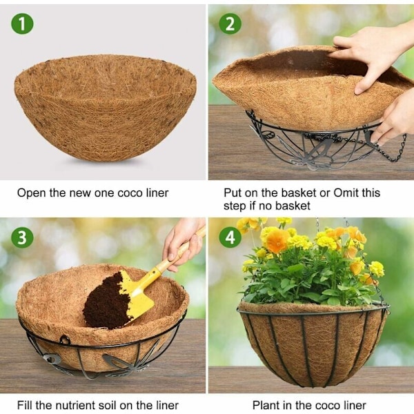 2-pack Naturlig Kokosfiber Blomkrukafoder 35cm Hängande Korg för Blomkrukor Kokosfiber Ersättning för Planteringskärl
