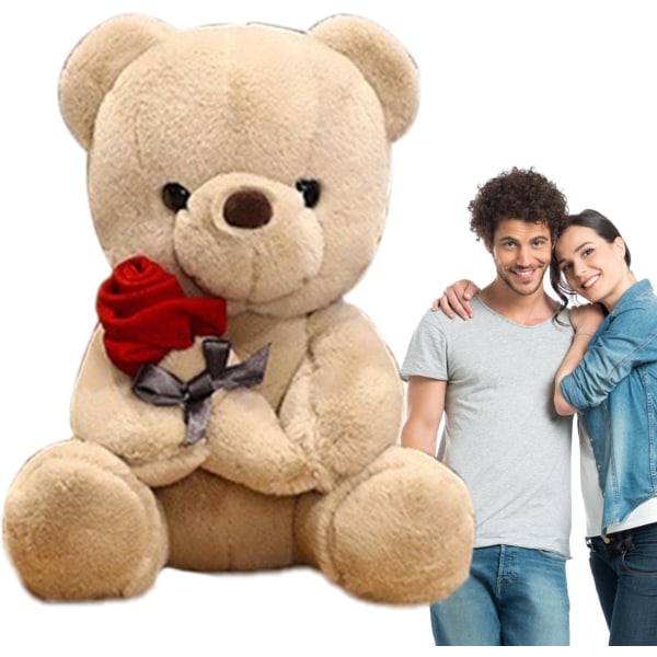 Teddybjørn Rose Hug Plysdukke, Håndlavet Kunstig Rose, Borddekoration Gave til Kvinder, Tidløs Valentinsdagsdekoration til Fødselsdage gul(25cm)