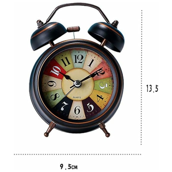 Tyst, tick-fri analog väckarklocka för sovrum, vintage design, batteridriven, dubbel kvarts klocka