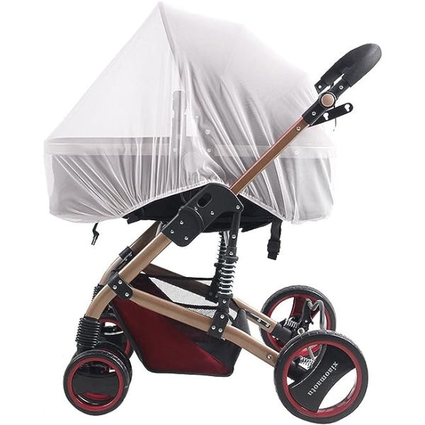 Myggnät (vitt) för baby - insektsnät, maskintvättbart, elastiskt och andningsbart - används för sittvagnar, Barnvagn, Buggy, Bärsäng, Passar C