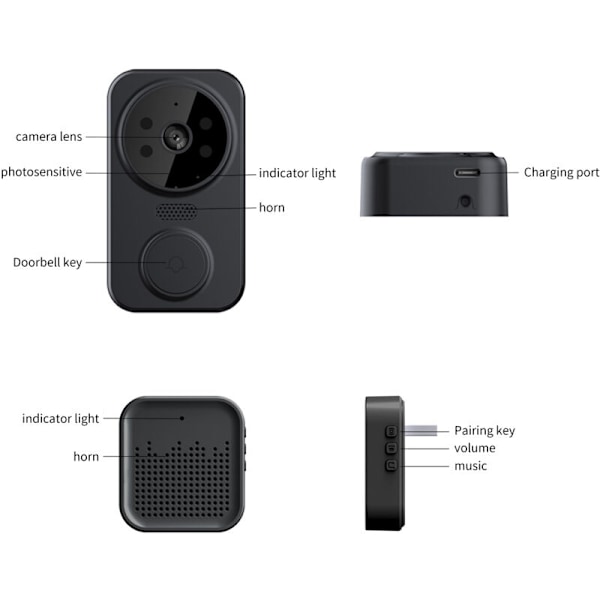 HD trådløs intelligent video, PIR kamera, bevægelsesdetektering, IR alarm, sikkerhedsklokke, Wi-Fi intercom til hjem og lejlighed, applikation: UL