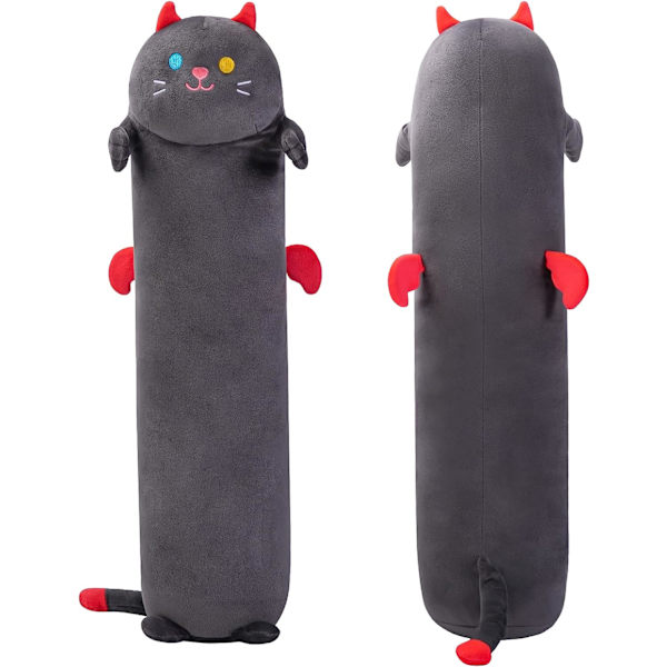 Lång katt plyschkudde, söt svart katt plyschdjur kawaii mjuk plyschleksaker, kattunge plyschkudde docka leksak present till flickor pojkar