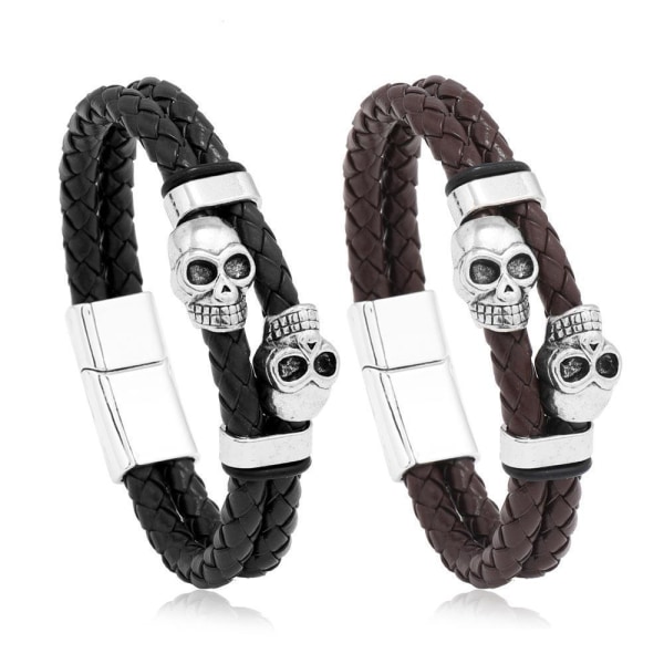 Hodeskalle skinn armbånd herre punk spøkelse hode tilbehør hip-hop armbånd smykker gave punk trend personlig armbånd smykker 2 stykker（svart）