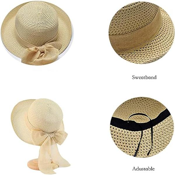 Dame Floppy Solhatte Fashionabel Sommer Bredskygget Cap Strand Halm Hat UV UPF50 Rejse Pakke Bomuld