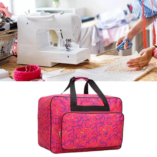 Syväsömmelmaskin Väska, Universell Canvas Tote Väska, Bärbar Vadderad Förvaringsdammskydd med Syväsömmelmaskin Fickan(ros Röd)