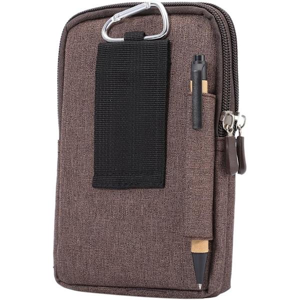 Brun bælteclips universal pung etui, 6,3 tommer denim casual taske vandring til mænd bæretaske skal taske bælteclips pung pung med flere løkker Wal