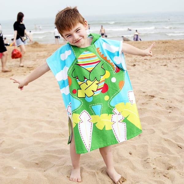 Bomullsbadekåpe for barn, badehåndkle for barn, hetteponcho for gutter og jenter, hettebadekåpe (dinosaur)