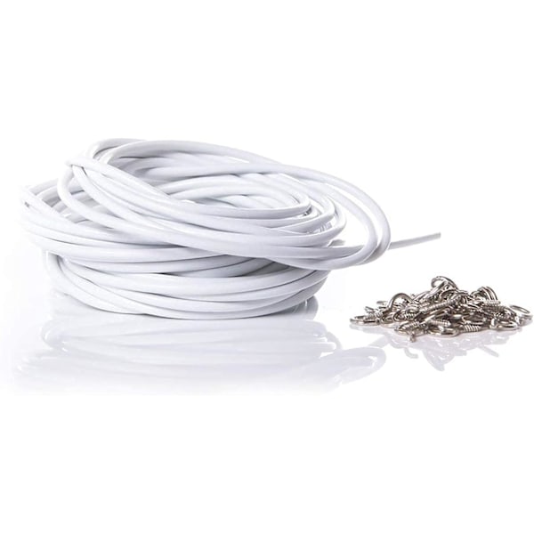6 meter gardinkabel med 8 par krokar och öglor, mångsidig voile-kabel, klipp till önskad längd, perfekt för att hänga upp gardiner och bilder