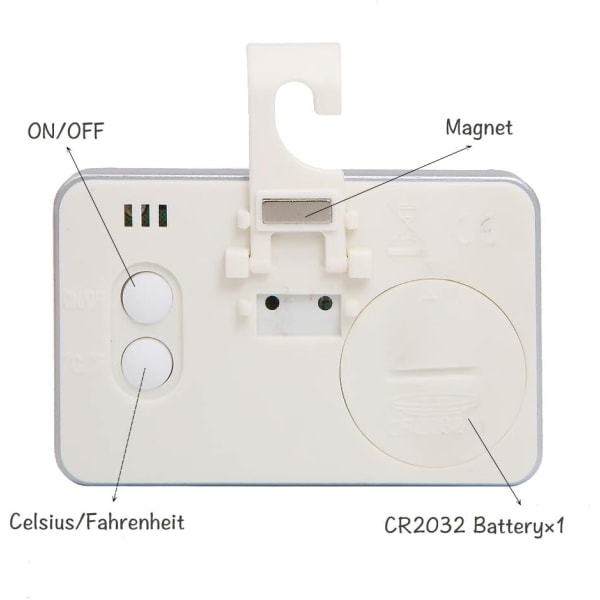 Kjøleskap og fryser termometer sett med 2 med hengekrok (hvit)