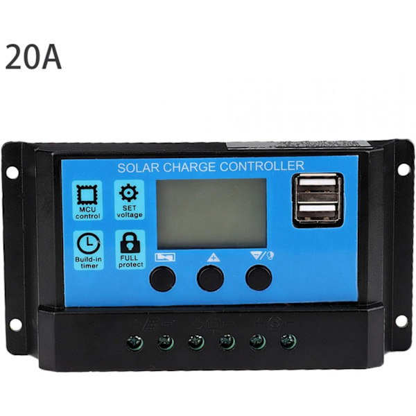 Solcellepanelkontroller, 12V solcellekontroller automatisk solcellekontroller PWM-kontroller (20A) solcellekontroller