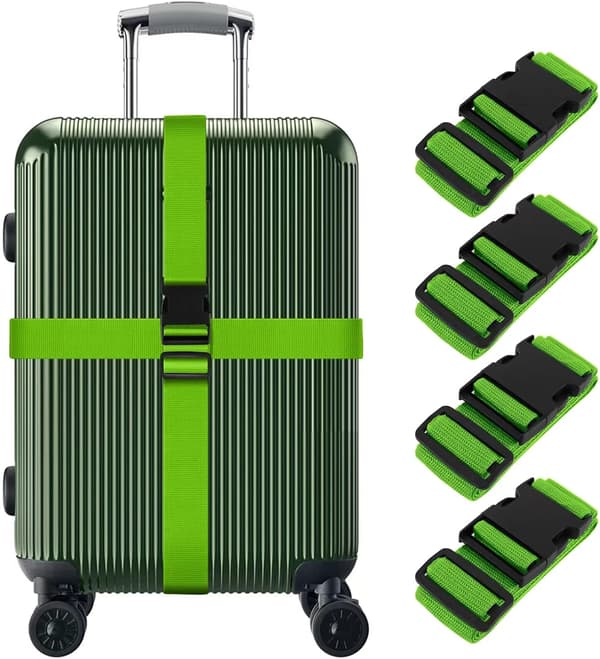 Bagageremmar för resväskor, kraftiga och snabbspännen, justerbara lastremmar för resväskor (Grön) 4-pack