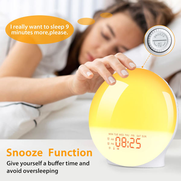 Solopgangs vækkeur, vækkeur med solopgang/solnedgang analogt dobbelt vækkeur, natbordslampe snooze-funktion atmosfære dagslys vækkeur