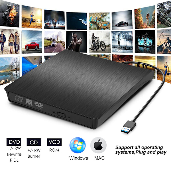 USB3.0/TYPE-C dobbel grensesnitt ekstern optisk stasjon skuffetype opptaker mobil DVD-spiller hvit