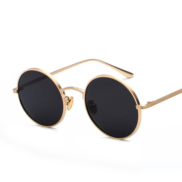 Guldramme med rødt glitter - Klassiske polariserede solbriller til mænd og kvinder, runde retro vintage metalramme Lennon Unisex med UV400-beskyttelse