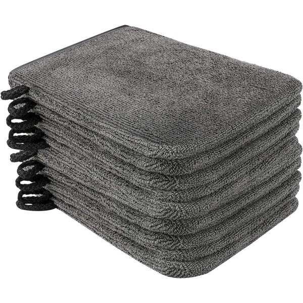 Förpackning med 10 mikrofiber tvättlappar (grå) Storlek 15 x 21 cm, badhandskar i frotté