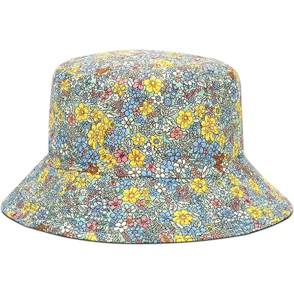 Floral Bucket Hat - Reversibel Bucket Hat - Unisex Reversibel - Sommer Strand Solhatt for Utendørs Fotturer