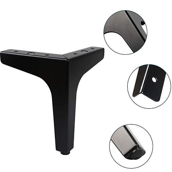 Set med 4 Triangelformade Sängben i Metall - Svarta, 10 cm Höga