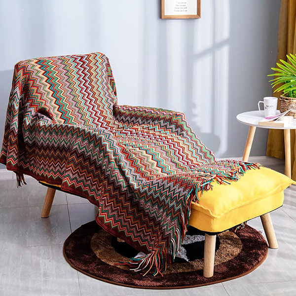 130x230cm Strikket teppe Duskkant Sengetepper Farge Houndstooth Bohemian Rutete Varm Teppe Moteriktig Mykt teppe Sofa Teppe Dekorativt Sengeteppe