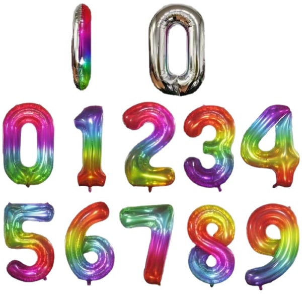 0-vuotiaan syntymäpäiväilmapallot värikkäät - Suuri numero 0 ilmapallo numero 0 - Onnellinen syntymäpäiväkoristeilmapallot syntymäpäiväjuhlat vuodet lentävät heliumilla 0