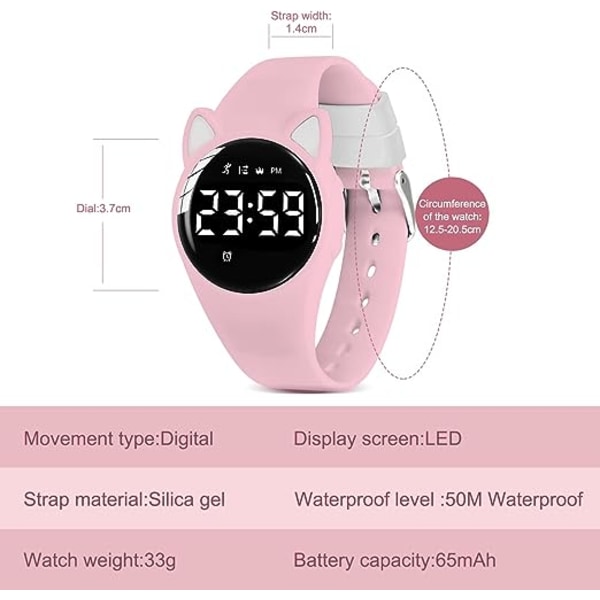 vaaleanpunainen valkoinen watch, pieni watch tytöille, digitaalinen fitness