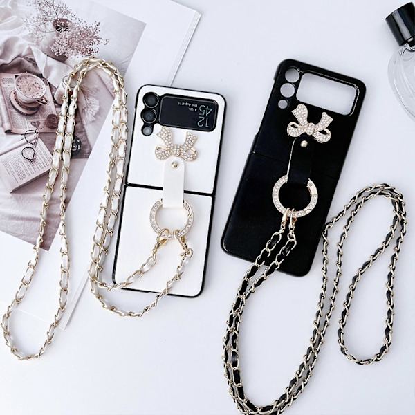 PU læder etui kompatibel med Samsung Galaxy Z Flip 3/4, crossbody snor beskyttende cover med ringholder til Galaxy Z Flip 3 sort