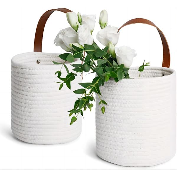 Växtförvaringshängande korg diverse väggmonterad hängande blomkruka vävd korg hängande korg krukväxt (set med 2)