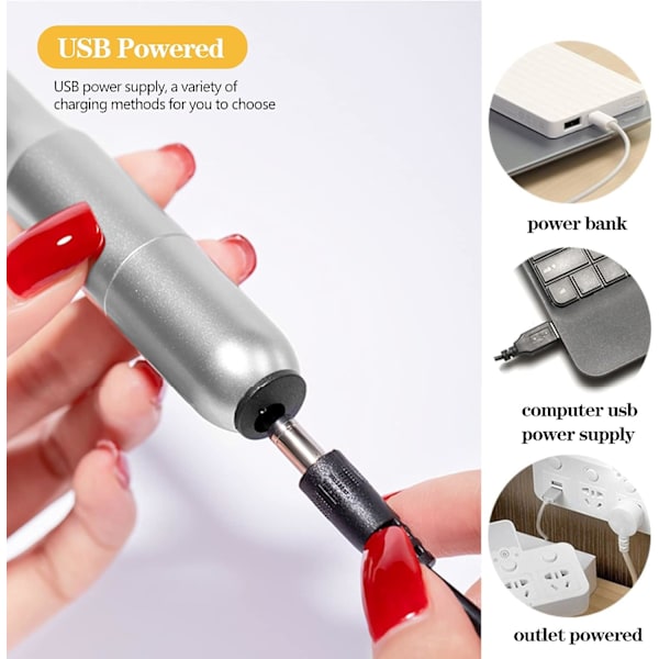 Sähköinen kynsiviila, 12 in 1 kannettava sähköinen manikyyri- ja pedikyyrisarja, hiljainen ammattimainen kynsiviila USB-liitännällä 20000RPM