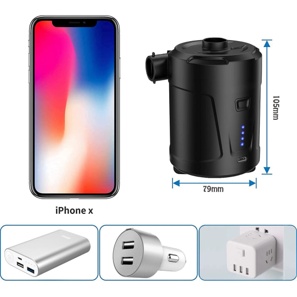 Elektrisk luftpumpe, 5000mAh oppladbart batteri, mini elektrisk luftpumpe med luftdyse, rask pumpe for oppblåsbare båter/oppblåsbare madrasser