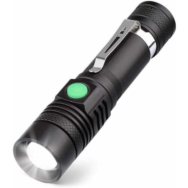 USB uppladdningsbar LED-ficklampa, 600 lumen ficklampa, IP65 vattentät, 4 ljuslägen, zoombar ficklampa för hushåll, camping, vandring, akut