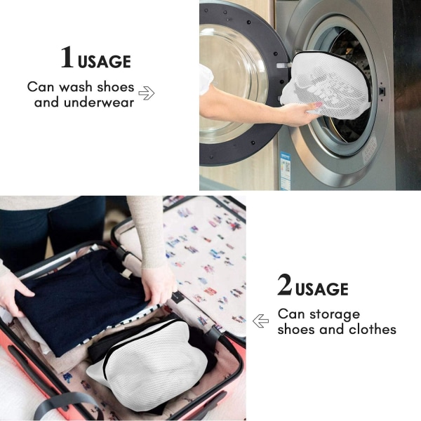 2-paks skovaskepose, vaskenett med glidelås for vaskemaskin