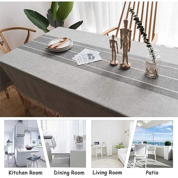 (Grå ränder, 140 x 140 cm) Utomhus rektangulär duk Anti-fläck duk Tvättbar tyg duk Matbord duk Köksduk