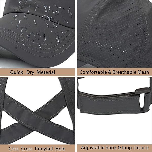 Dyb grå-hestehale baseball cap, letvægts justerbar hurtig tørrende åndbar solbeskyttelse UV, unisex farve rodet cap cross hat