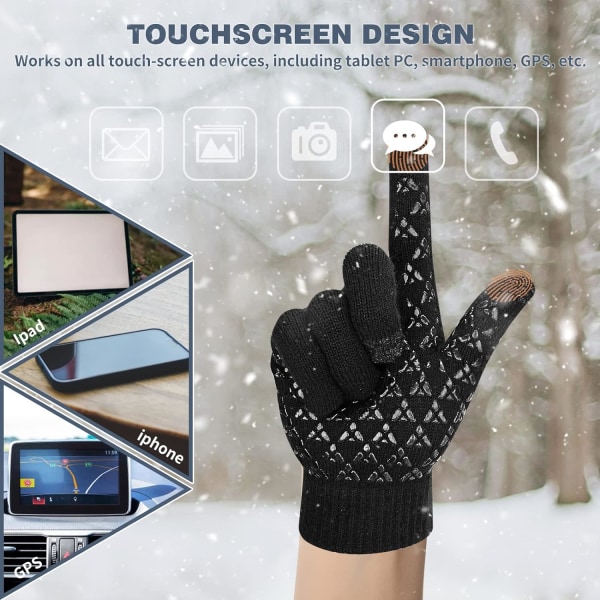 Varme handsker til mænd og kvinder, vinter touch screen handsker, skridsikre, varme, foret handsker til kørsel, løb og cykling