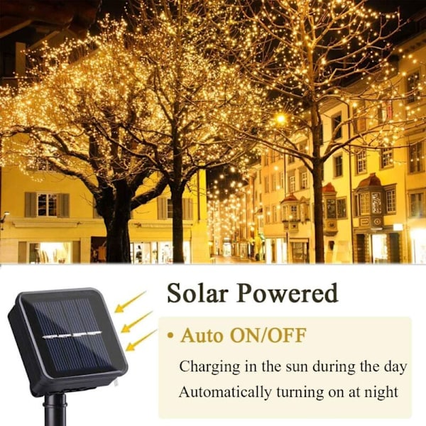 2 kpl aurinkokennovalaisin ulkokäyttöön, 10 m, 100 LED kuparilanka aurinkokennovalaisin 8 tilalla, ulkokoristeluun, puutarhaan, puihin jne. (Lämmin valkoinen)